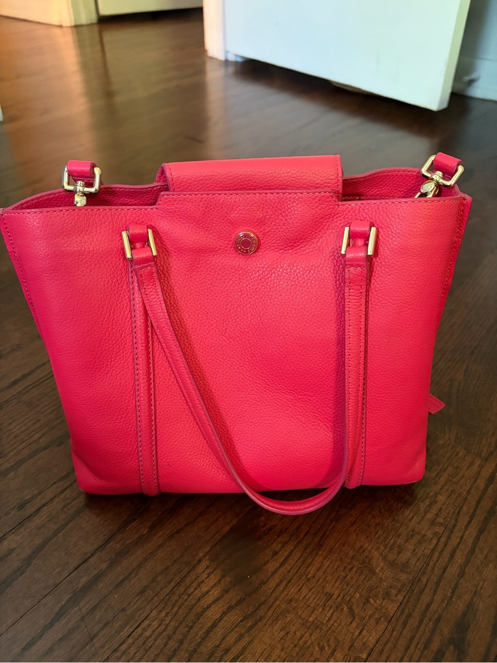 Bright Pink Leather Bag with Gold Hardware